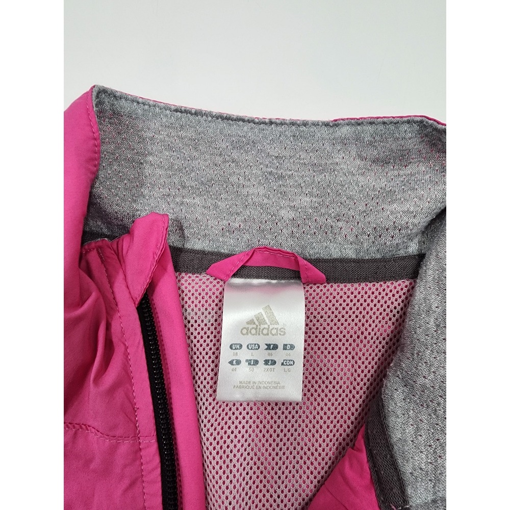 Adidas Womens Pink Full Zip Windbreaker Jacket Mesh Lined Lightweight Large - Picture 3 of 13